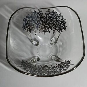 Viking Glass Silver Overlay Bowl Flowers 65inch Vintage Art Deco USA Made